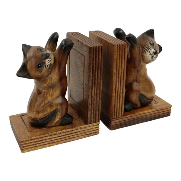 afbeelding houten boekensteun poes