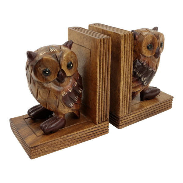 afbeelding houten boekensteun uil